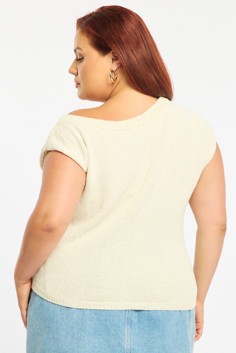 White Knit Top One Shoulder for YouandAll Fashion