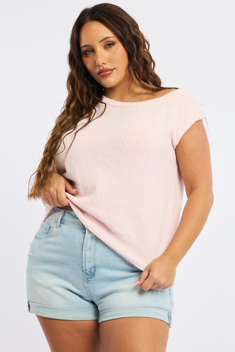 Pink Knit Top One Shoulder for YouandAll Fashion