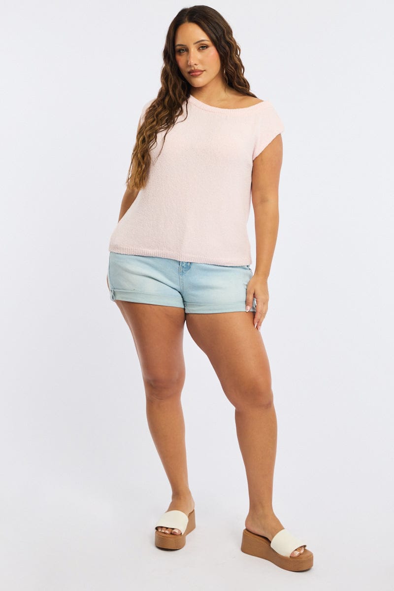 Pink Knit Top One Shoulder for YouandAll Fashion