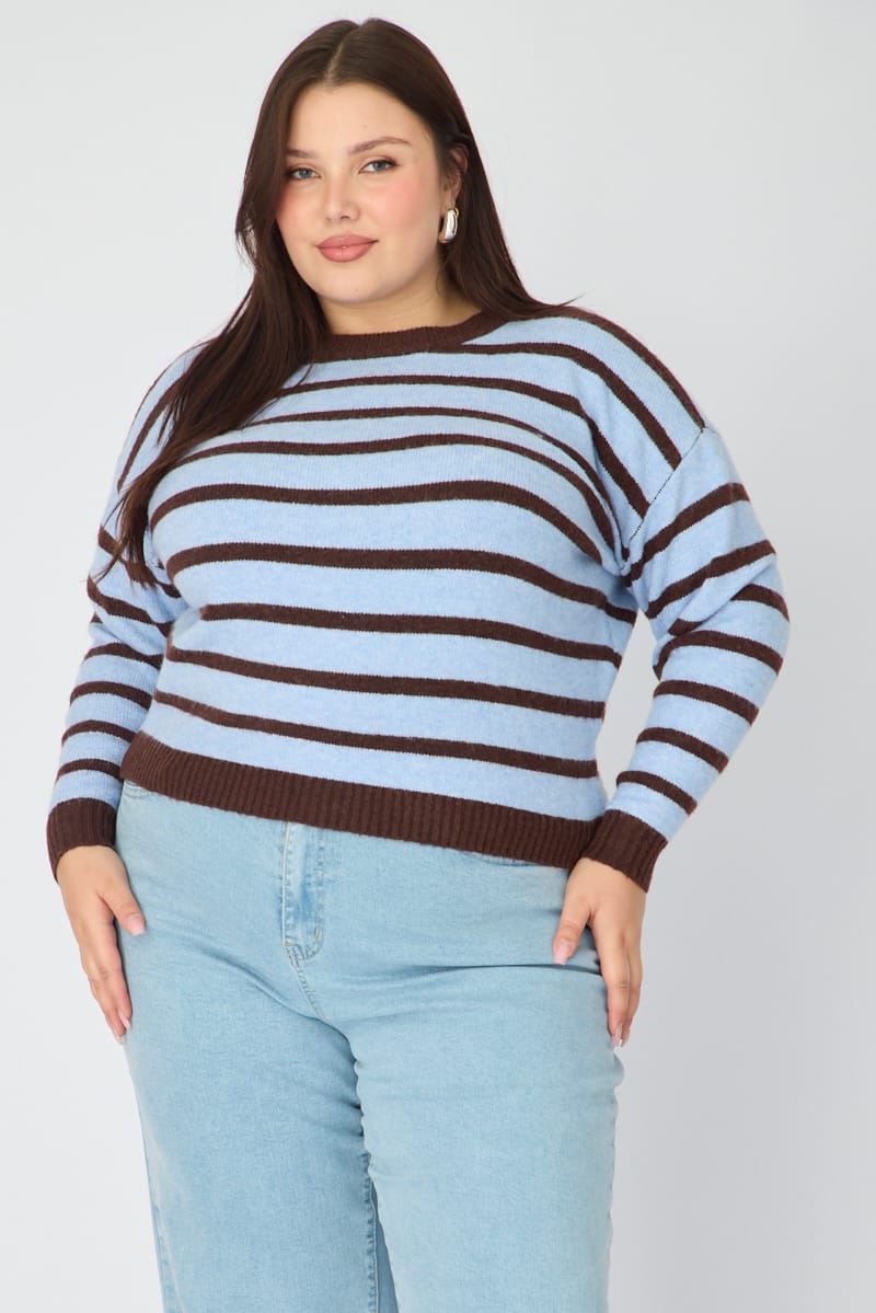 Brown Stripe Striped Knitted Jumper for YouandAll Fashion