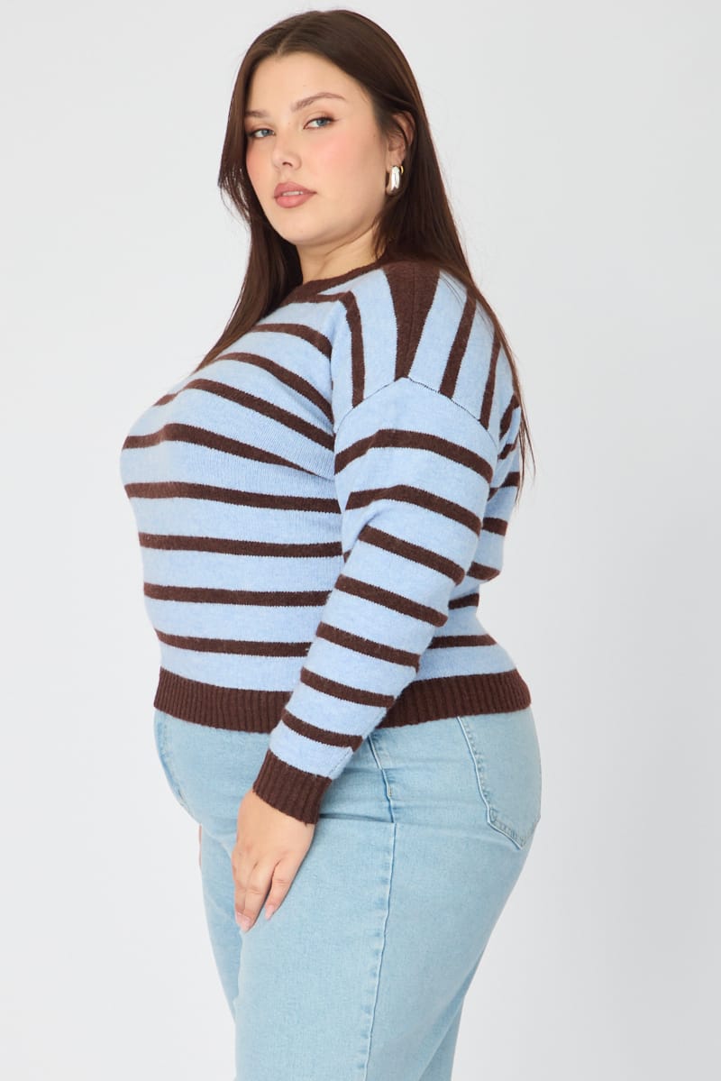 Brown Stripe Striped Knitted Jumper for YouandAll Fashion