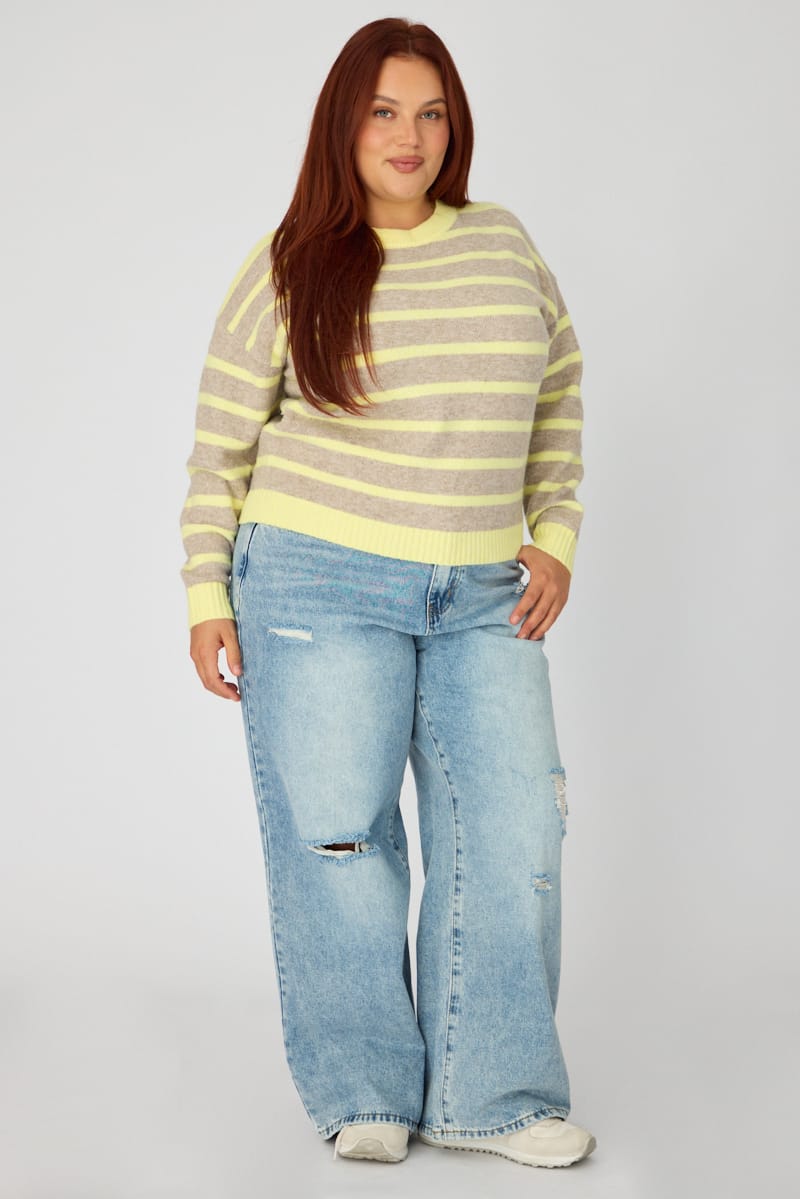 Yellow Stripe Striped Knitted Jumper for YouandAll Fashion