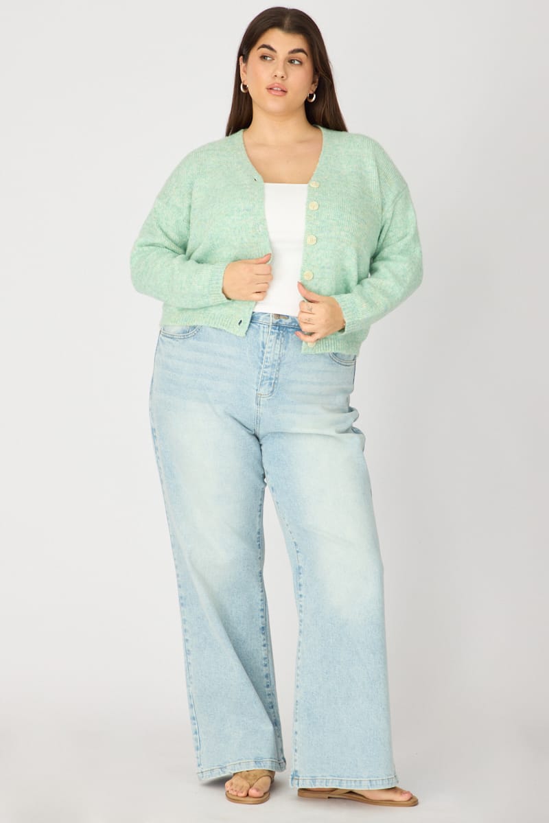 Green Knit Cardigan Long Sleeve Mixed Yarn for YouandAll Fashion