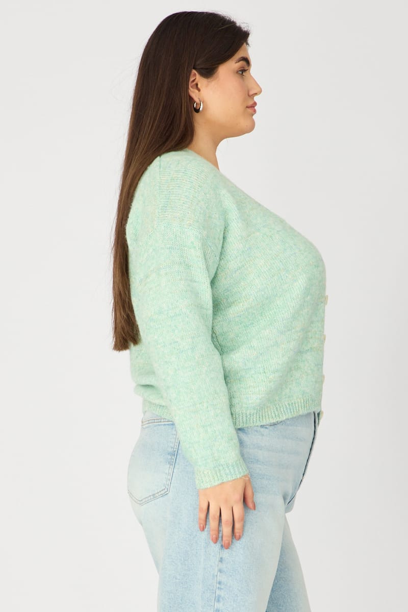 Green Knit Cardigan Long Sleeve Mixed Yarn for YouandAll Fashion