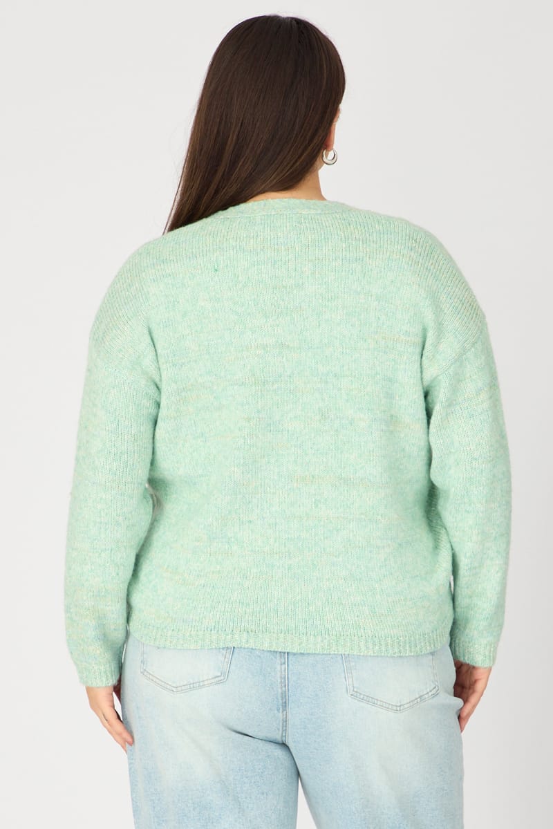 Green Knit Cardigan Long Sleeve Mixed Yarn for YouandAll Fashion