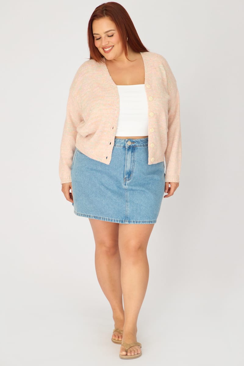 Pink Knit Cardigan Long Sleeve Mixed Yarn for YouandAll Fashion