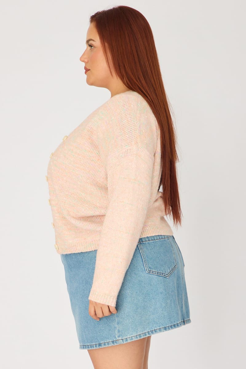 Pink Knit Cardigan Long Sleeve Mixed Yarn for YouandAll Fashion