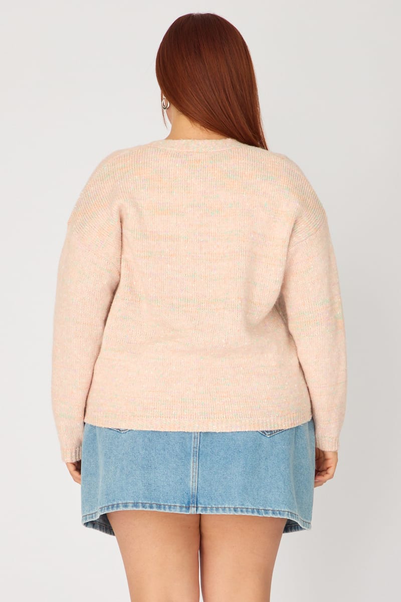 Pink Knit Cardigan Long Sleeve Mixed Yarn for YouandAll Fashion