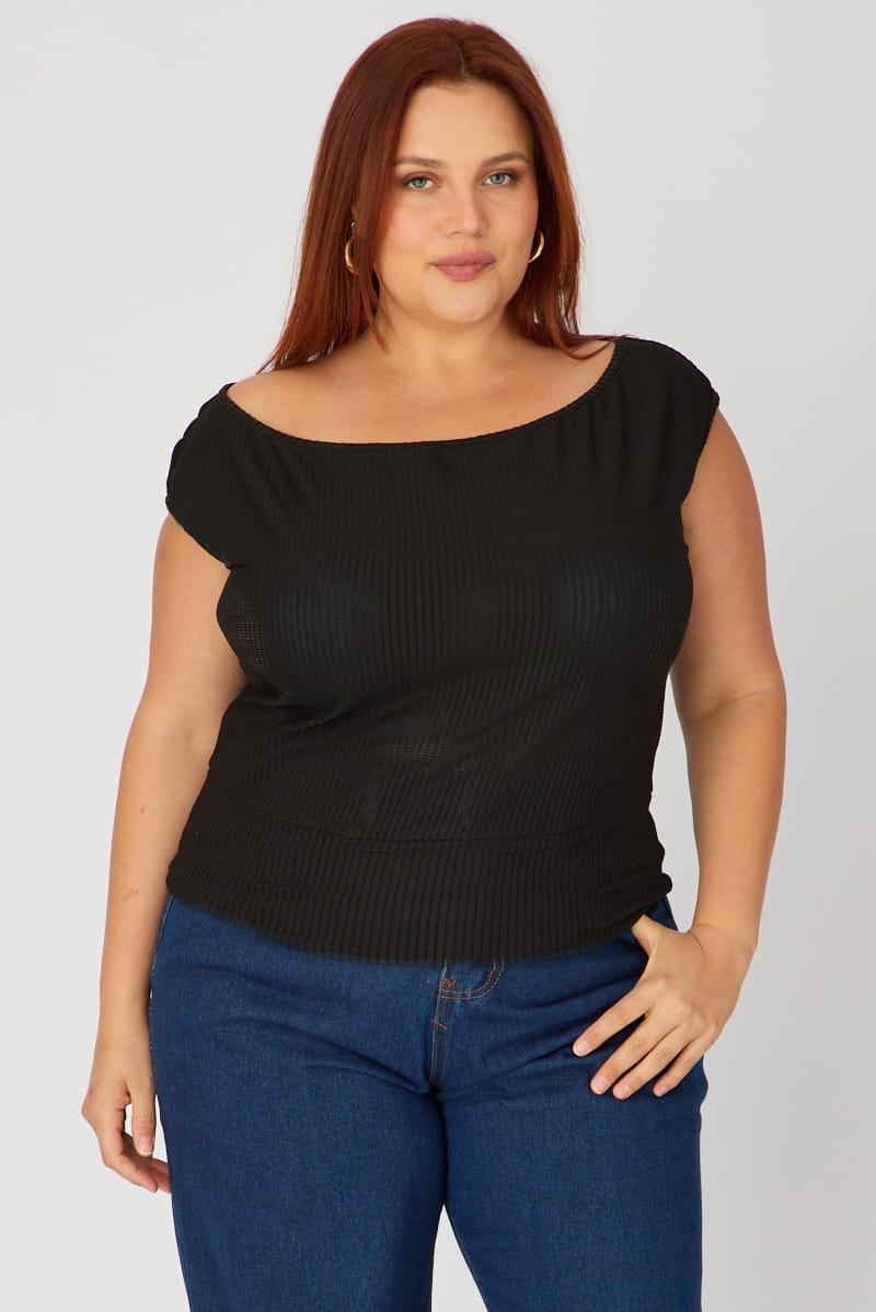 Black Off-shoulder Textured Top for YouandAll Fashion
