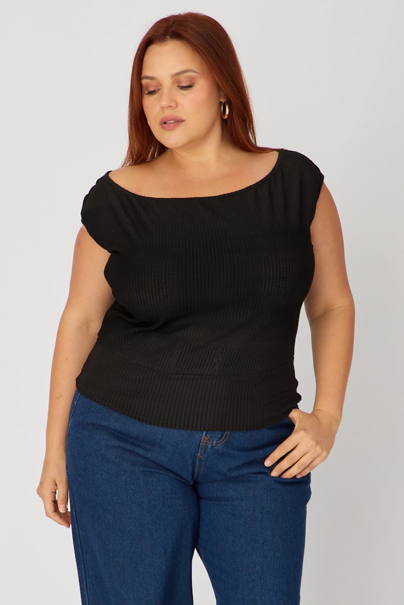 Black Off-shoulder Textured Top for YouandAll Fashion