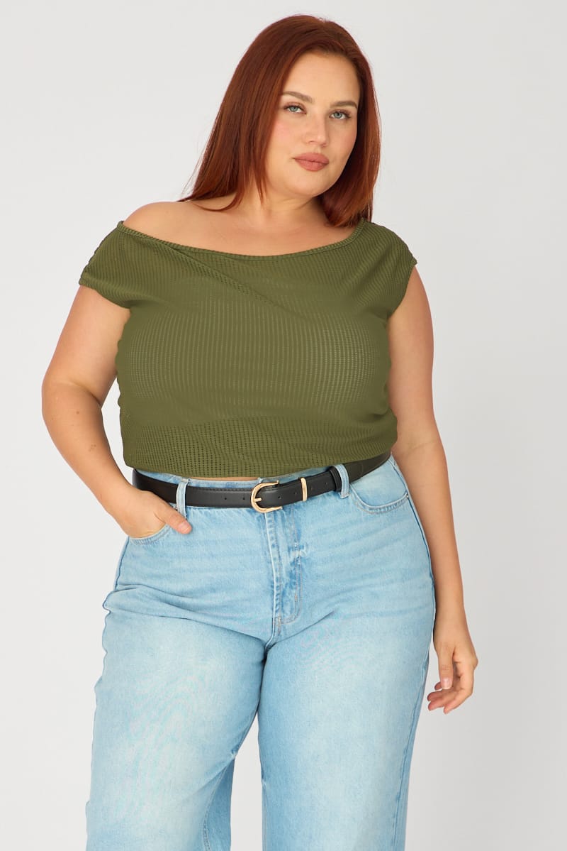 Green Off-shoulder Knit Top for YouandAll Fashion