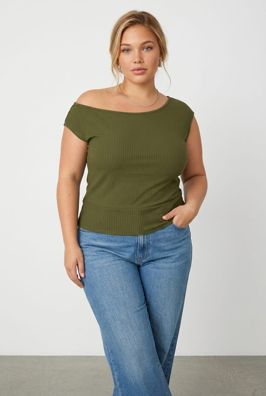Green Off-shoulder Textured Top for YouandAll Fashion