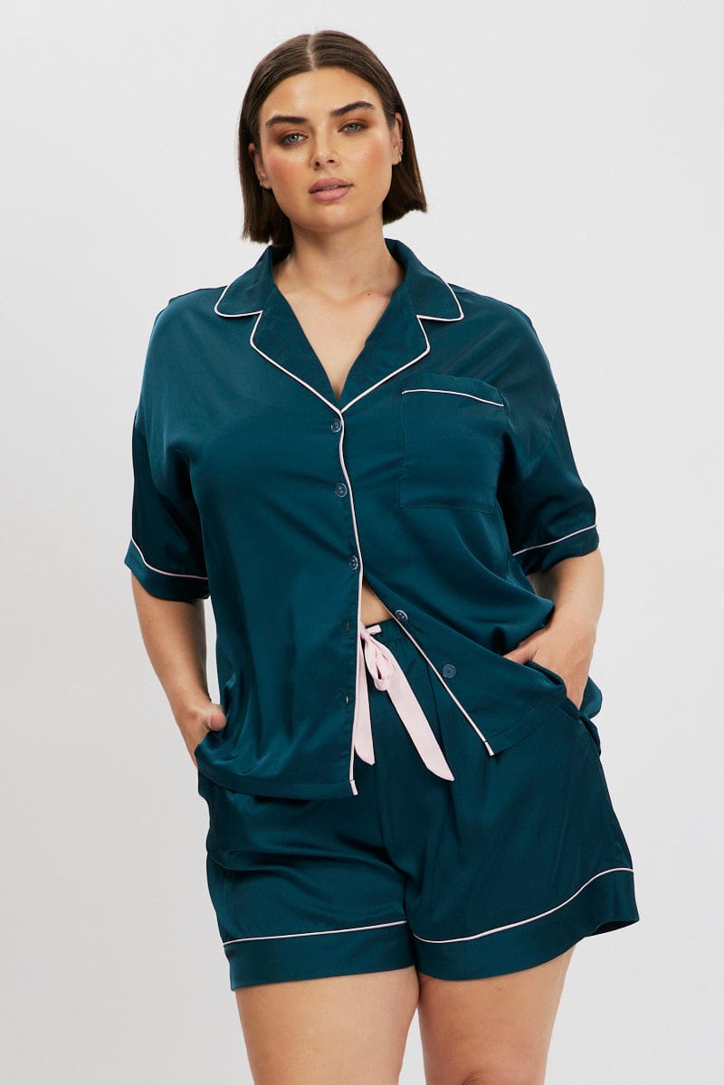 Green Satin Pyjamas Set Short Sleeve for YouandAll Fashion