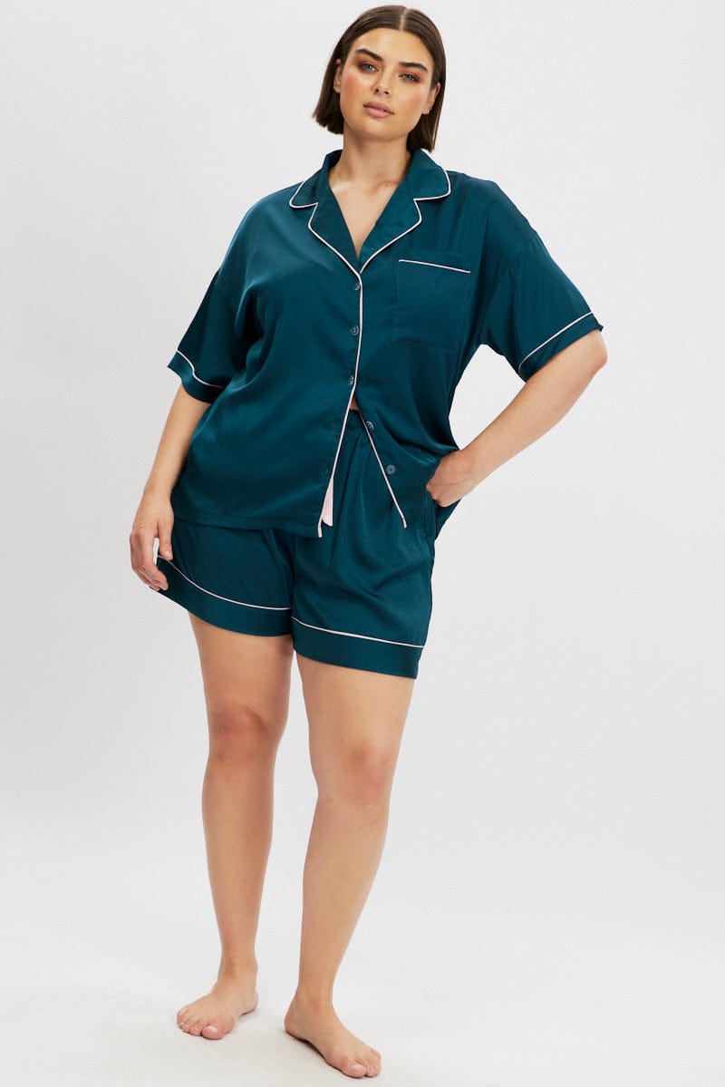 Green Satin Pyjamas Set Short Sleeve for YouandAll Fashion