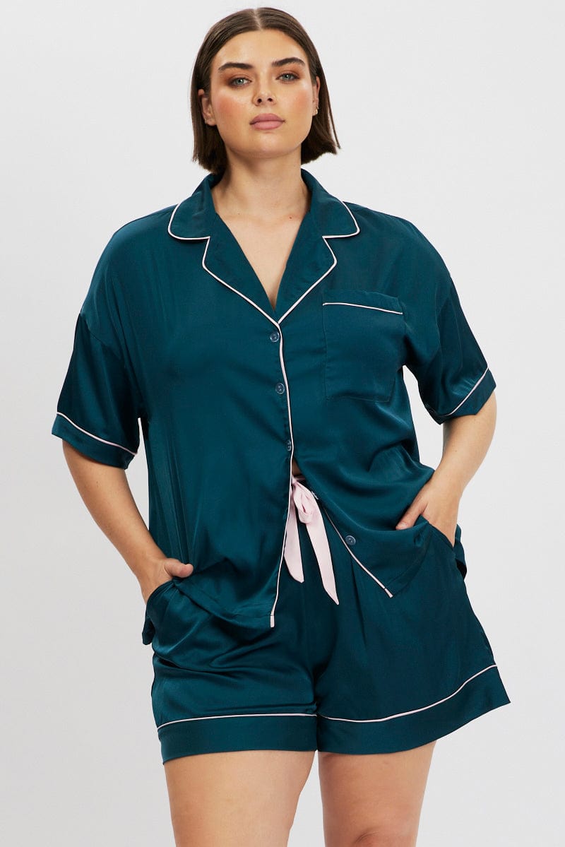 Green Satin Pyjamas Set Short Sleeve for YouandAll Fashion