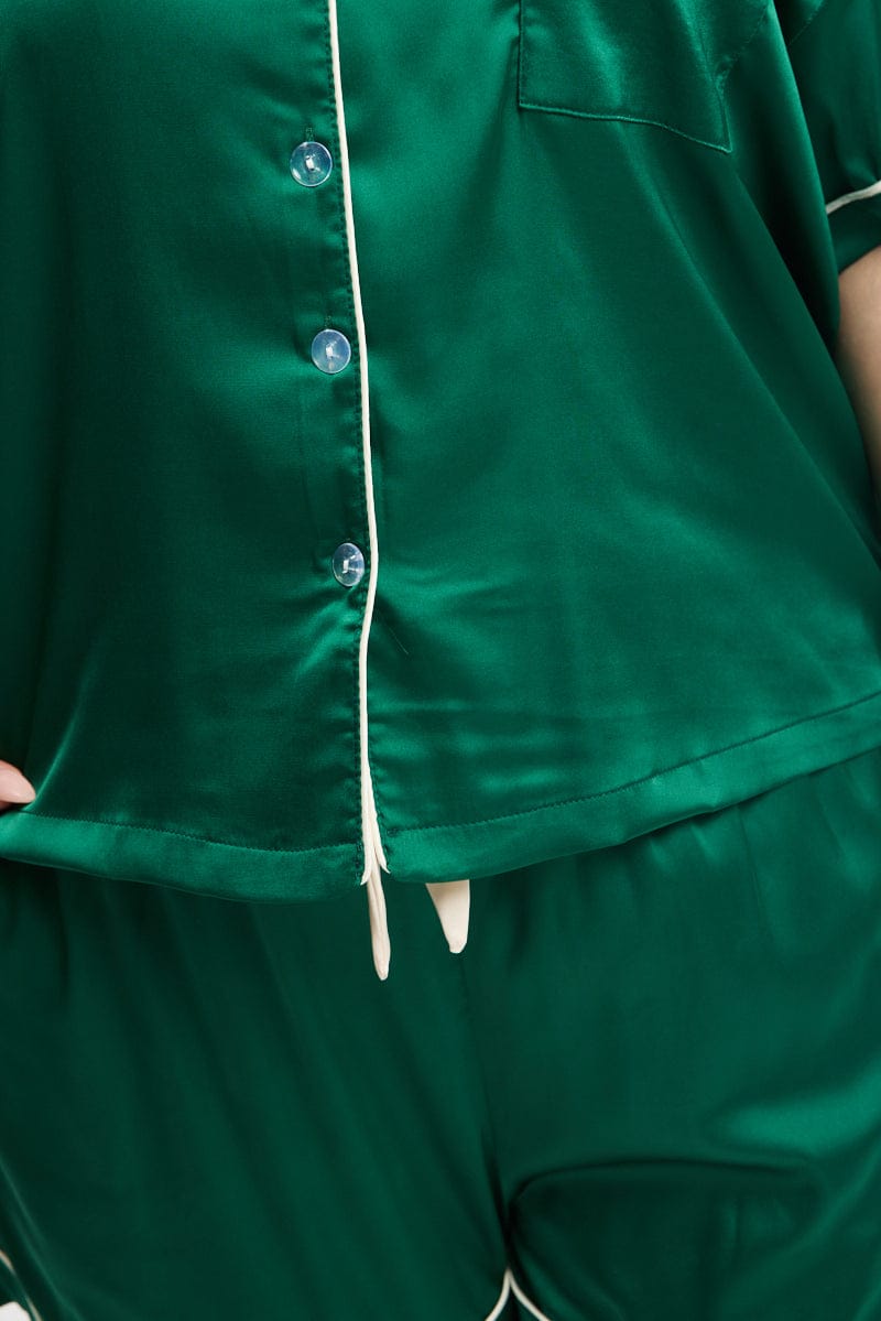Green Satin Pyjamas Set Short Sleeve for YouandAll Fashion