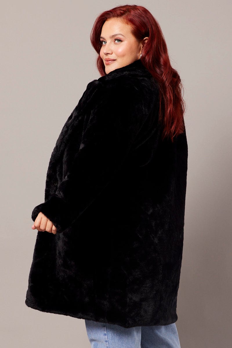 Black Faux Fur Longline Coat for YouandAll Fashion