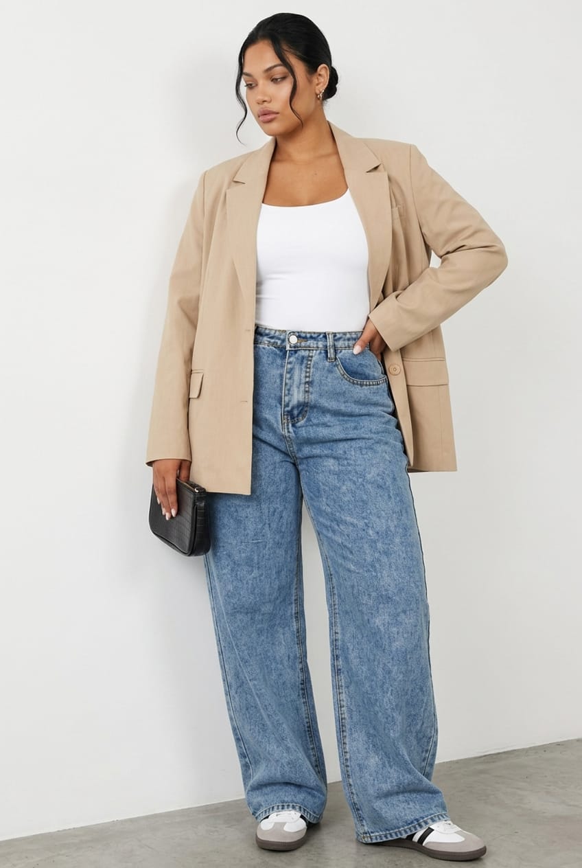Beige Oversized Basic Blazer