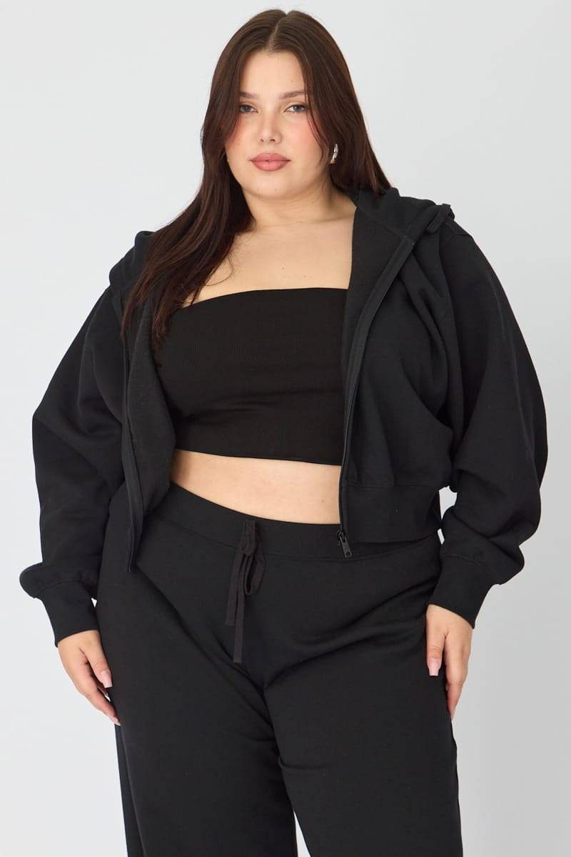 Black Zip Up Crop Hoodie for YouandAll Fashion