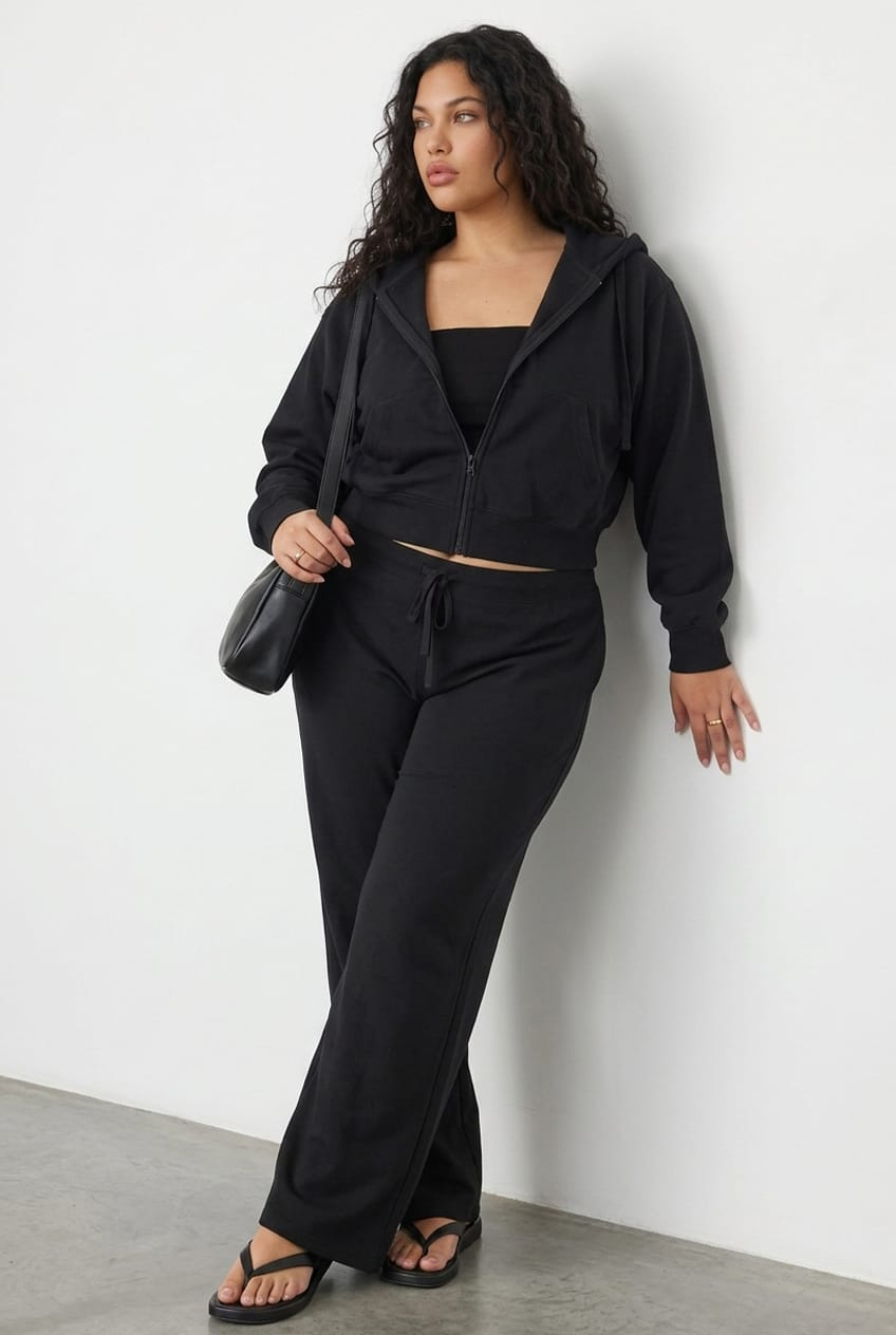 Black Zip Up Crop Hoodie for YouandAll Fashion