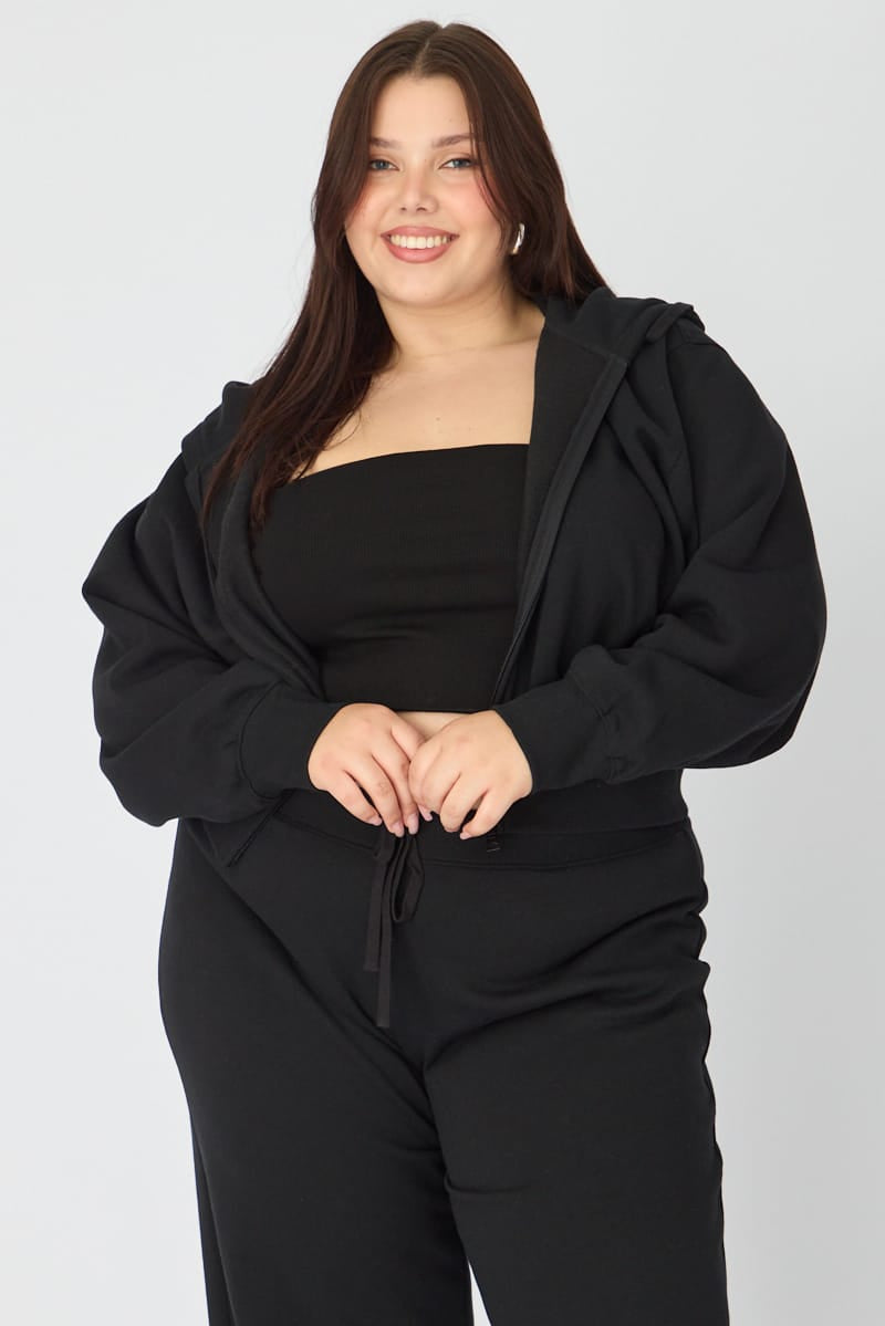 Black Zip Up Crop Hoodie for YouandAll Fashion