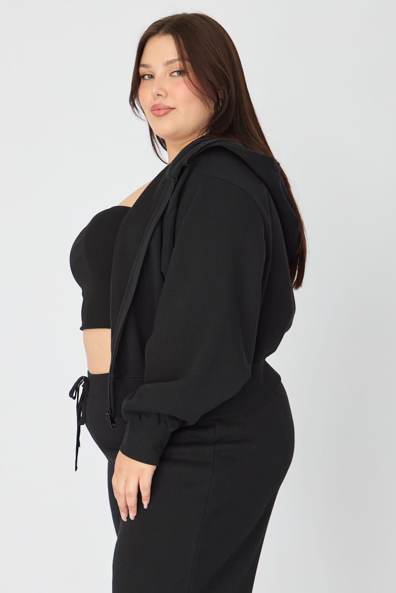 Black Zip Up Crop Hoodie for YouandAll Fashion