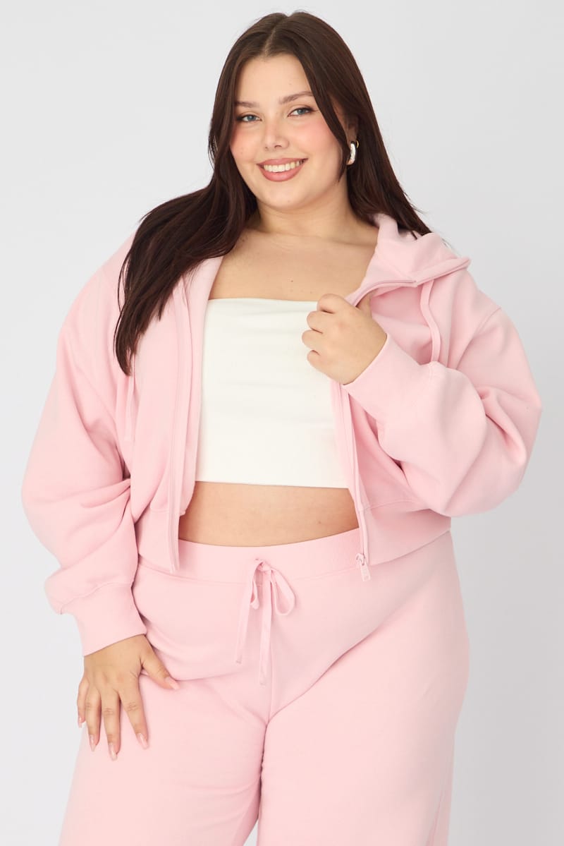 Pink Zip Up Crop Hoodie for YouandAll Fashion