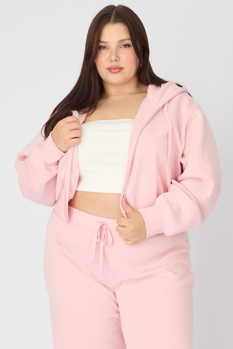 Pink Zip Up Crop Hoodie for YouandAll Fashion