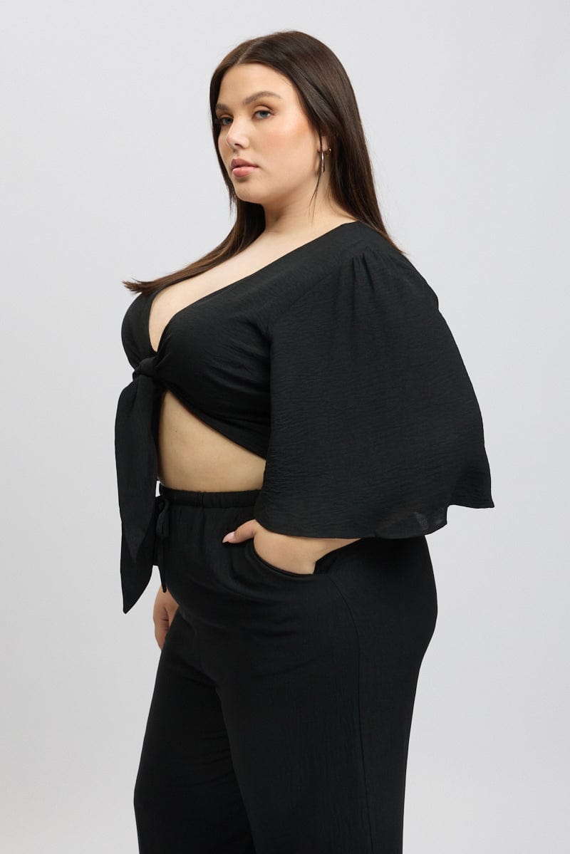 Black Tie Front Textured Georgette Bolero Top for YouandAll Fashion