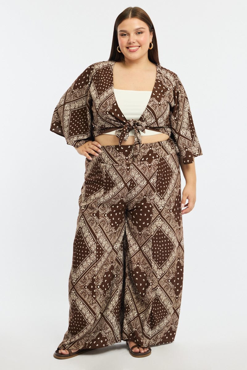 Brown Paisley Tie Up Bolero Short Sleeve for YouandAll Fashion
