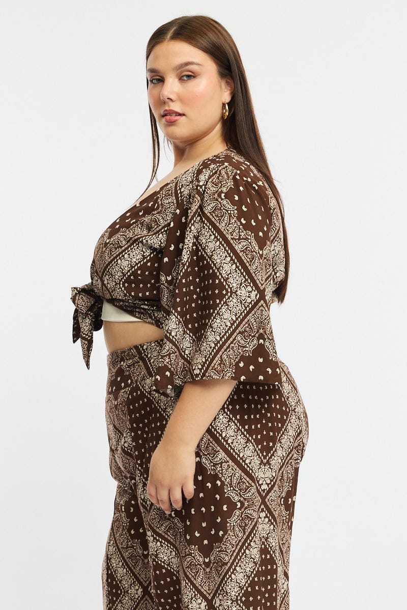 Brown Paisley Tie Up Bolero Short Sleeve for YouandAll Fashion