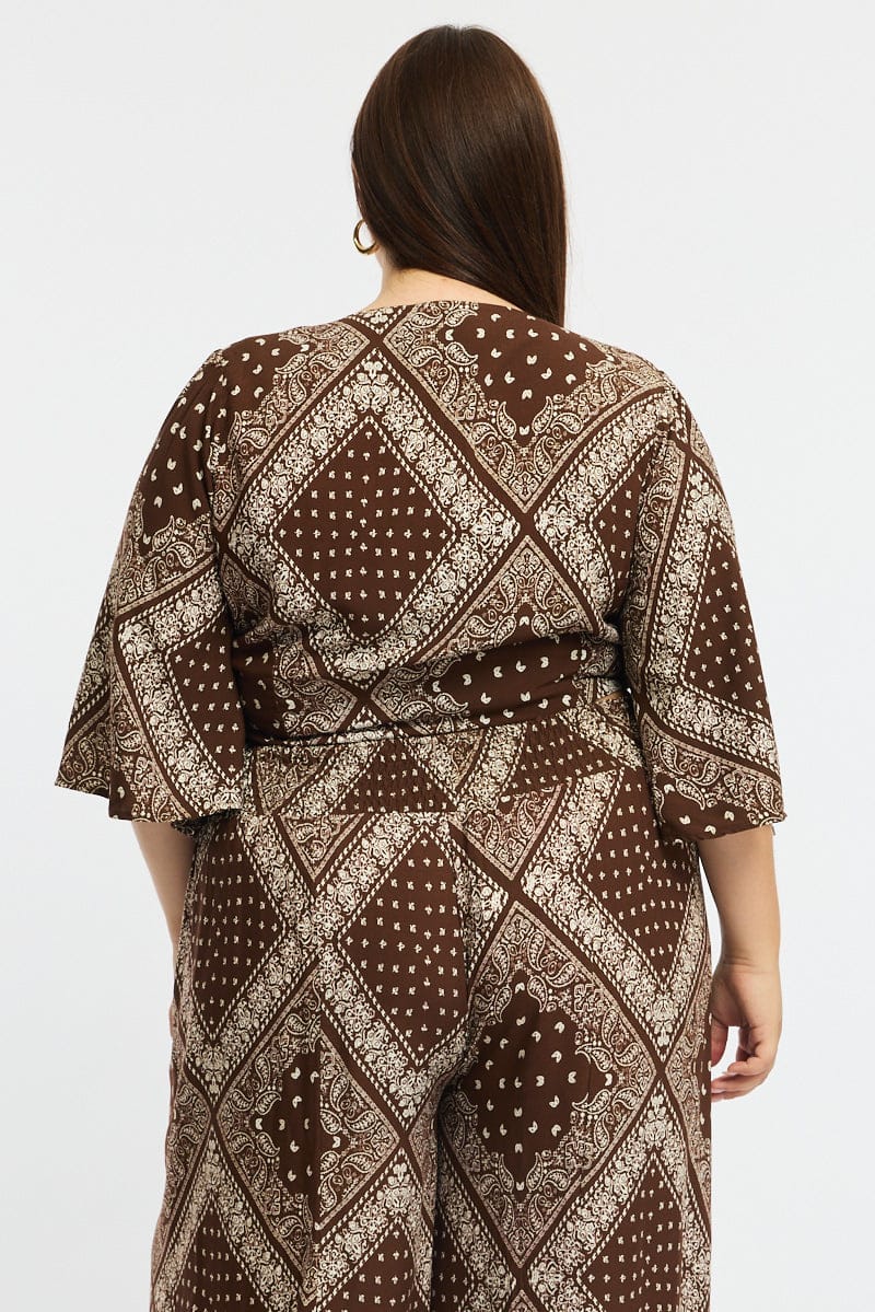 Brown Paisley Tie Up Bolero Short Sleeve for YouandAll Fashion