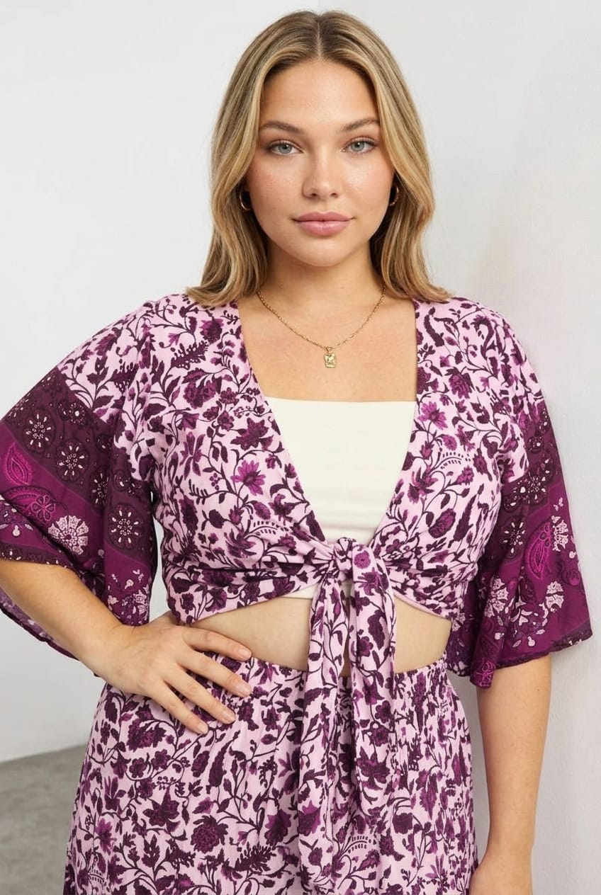 Red Boho Tie Up Bolero Short Sleeve for YouandAll Fashion