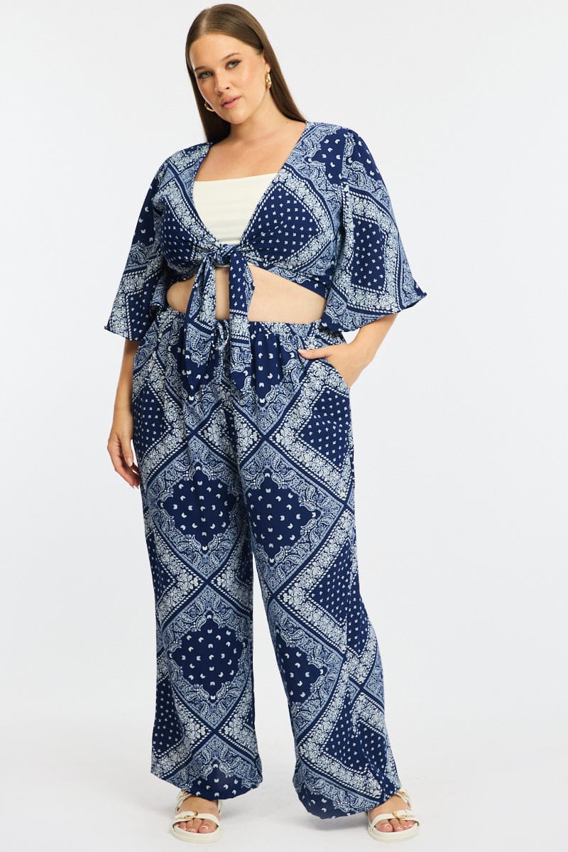 Blue Paisley Tie Up Bolero Short Sleeve for YouandAll Fashion
