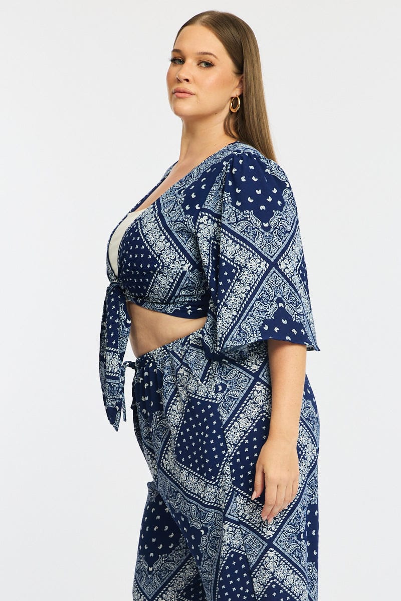 Blue Paisley Tie Up Bolero Short Sleeve for YouandAll Fashion