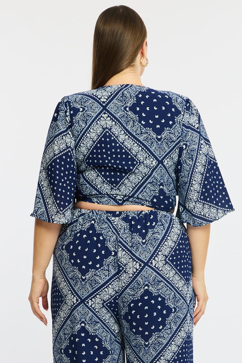 Blue Paisley Tie Up Bolero Short Sleeve for YouandAll Fashion