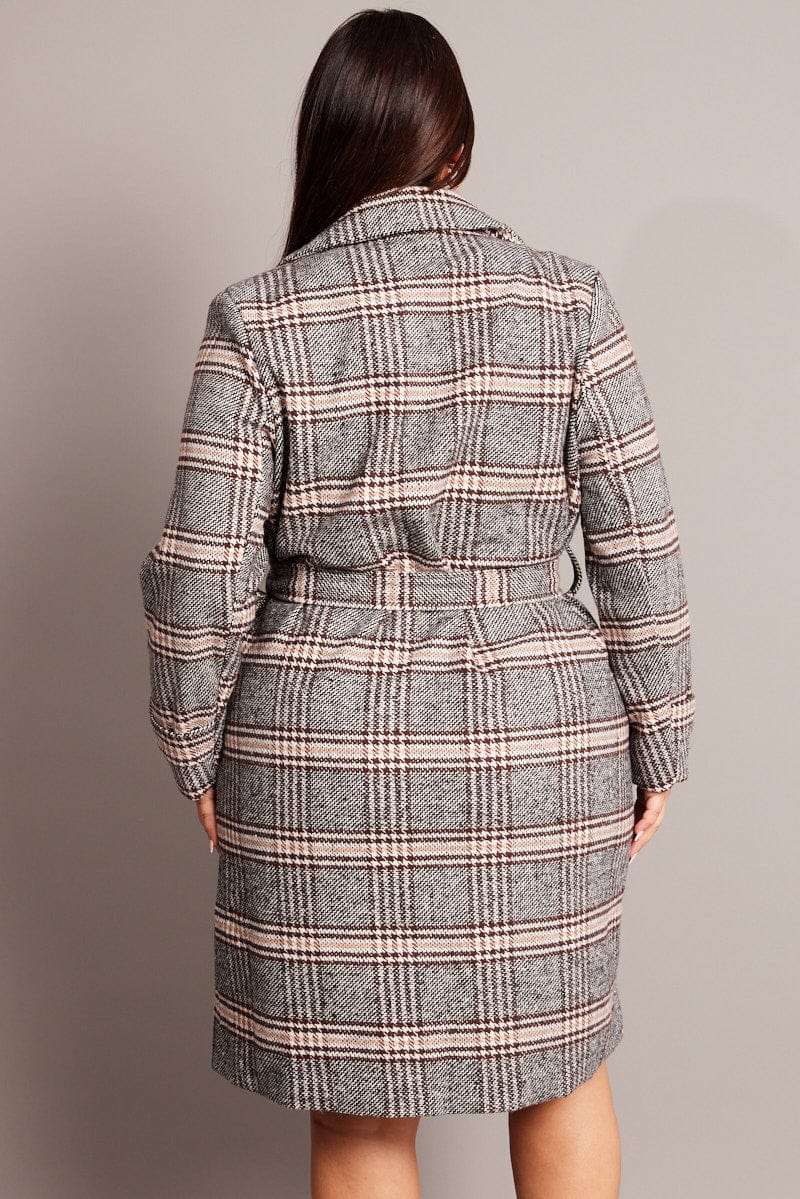 Brown Check Coat With Belt for YouandAll Fashion