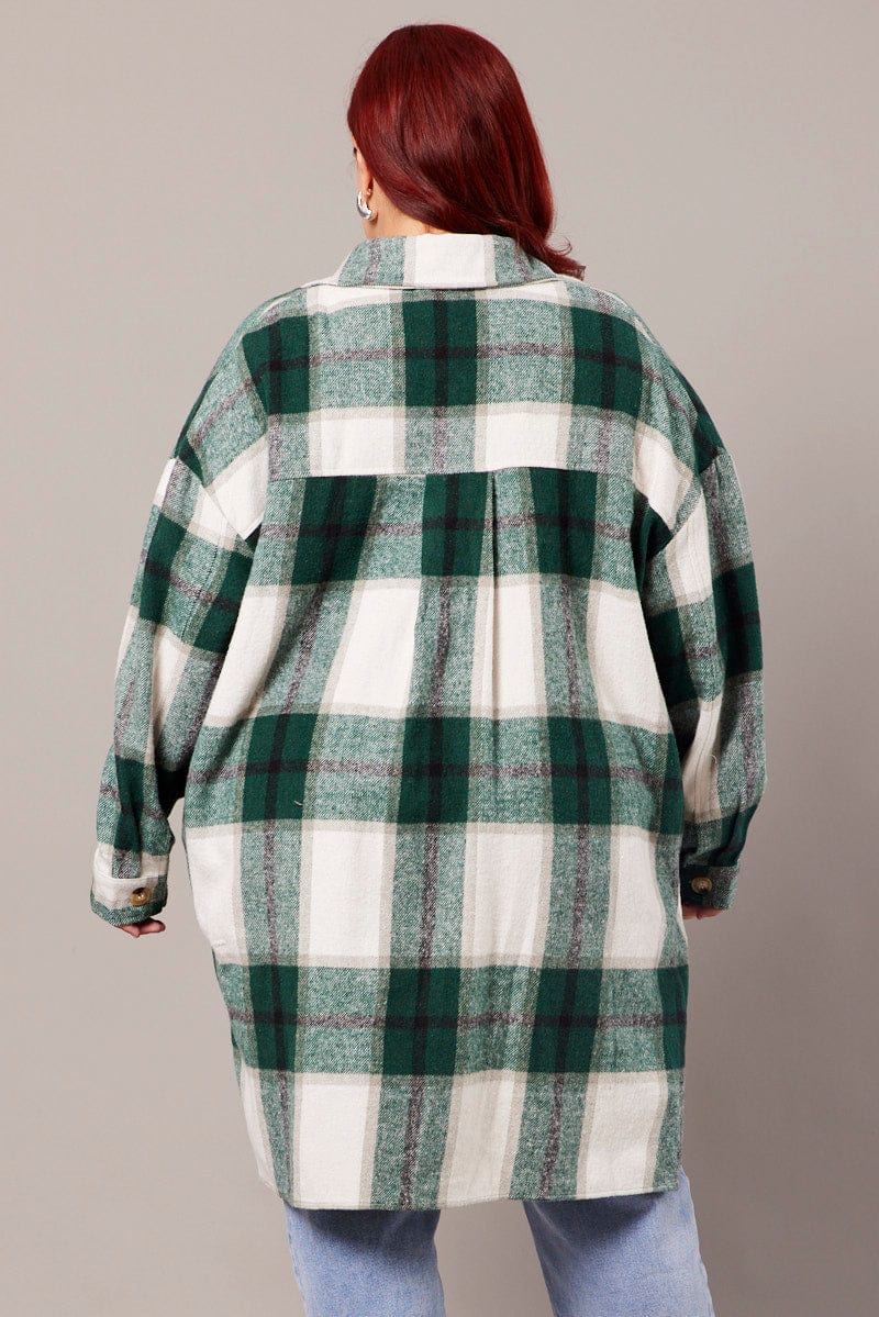 Green Check Longline Check Shacket for YouandAll Fashion