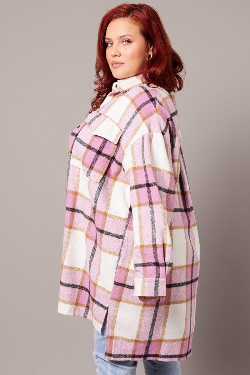 Pink Check Longline Check Shacket | You & All