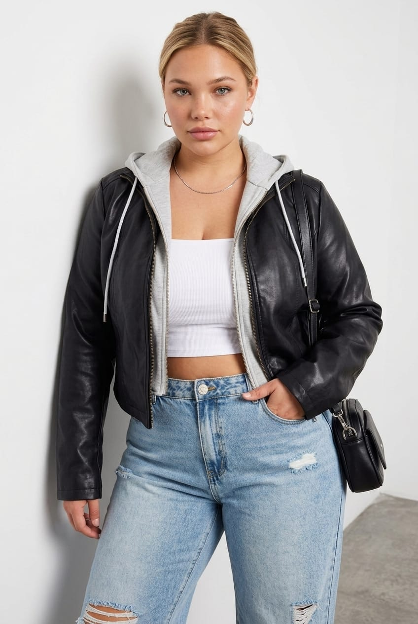 Black Pu Biker With Removeable Fleece Insert for YouandAll Fashion