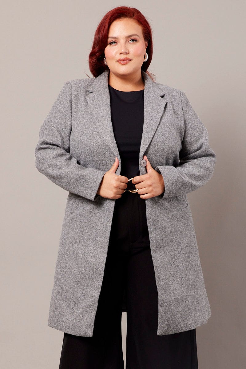 Grey One Button Coat for YouandAll Fashion