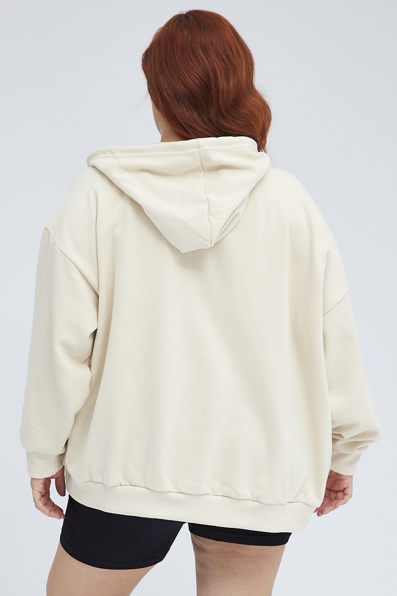 Beige Zip Up Hoodie Jacket New York Motif for YouandAll Fashion