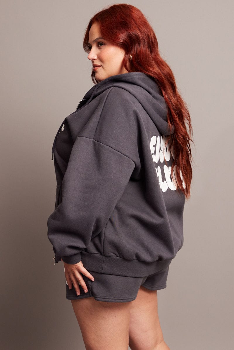 Grey Puff Print Zip Hoodie for YouandAll Fashion