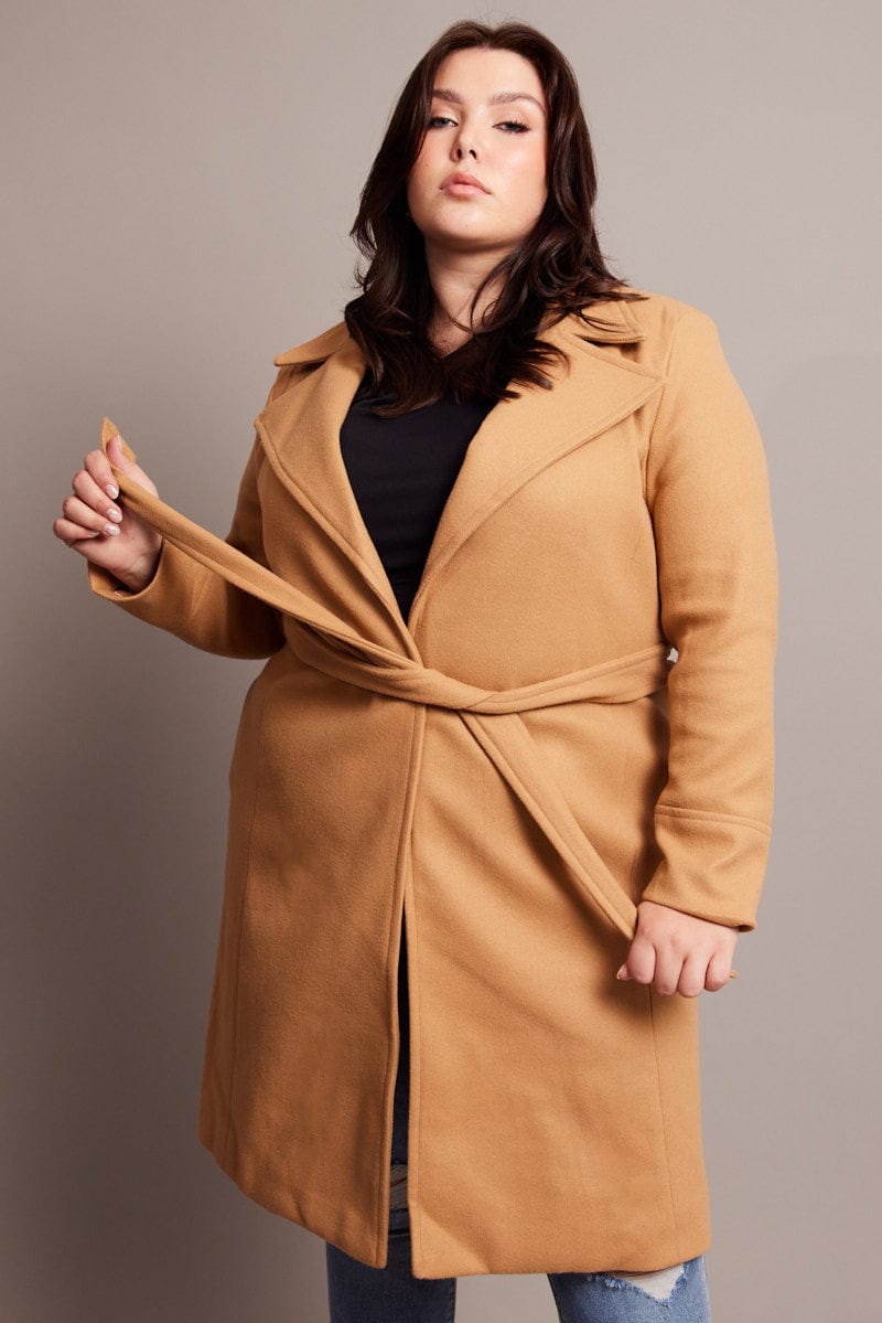 Beige Long Belted Wrap Coat for YouandAll Fashion