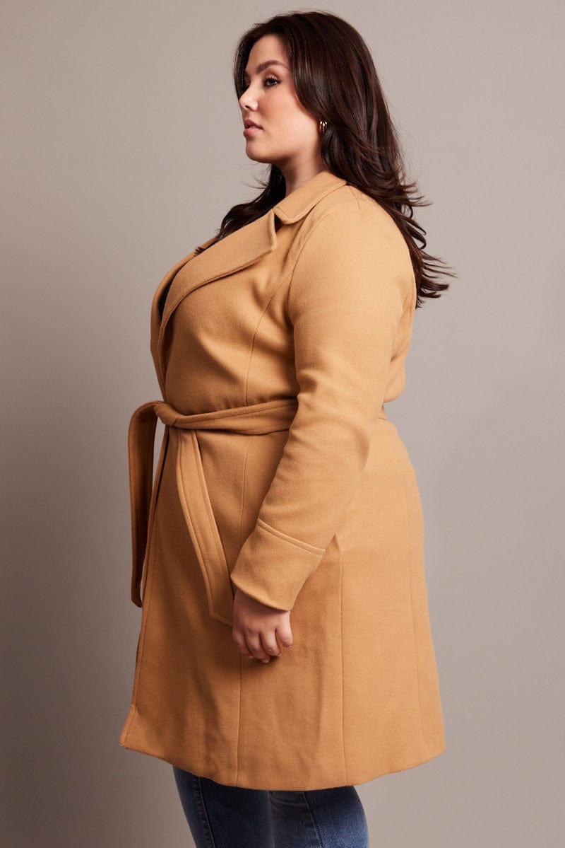 Beige Long Belted Wrap Coat for YouandAll Fashion