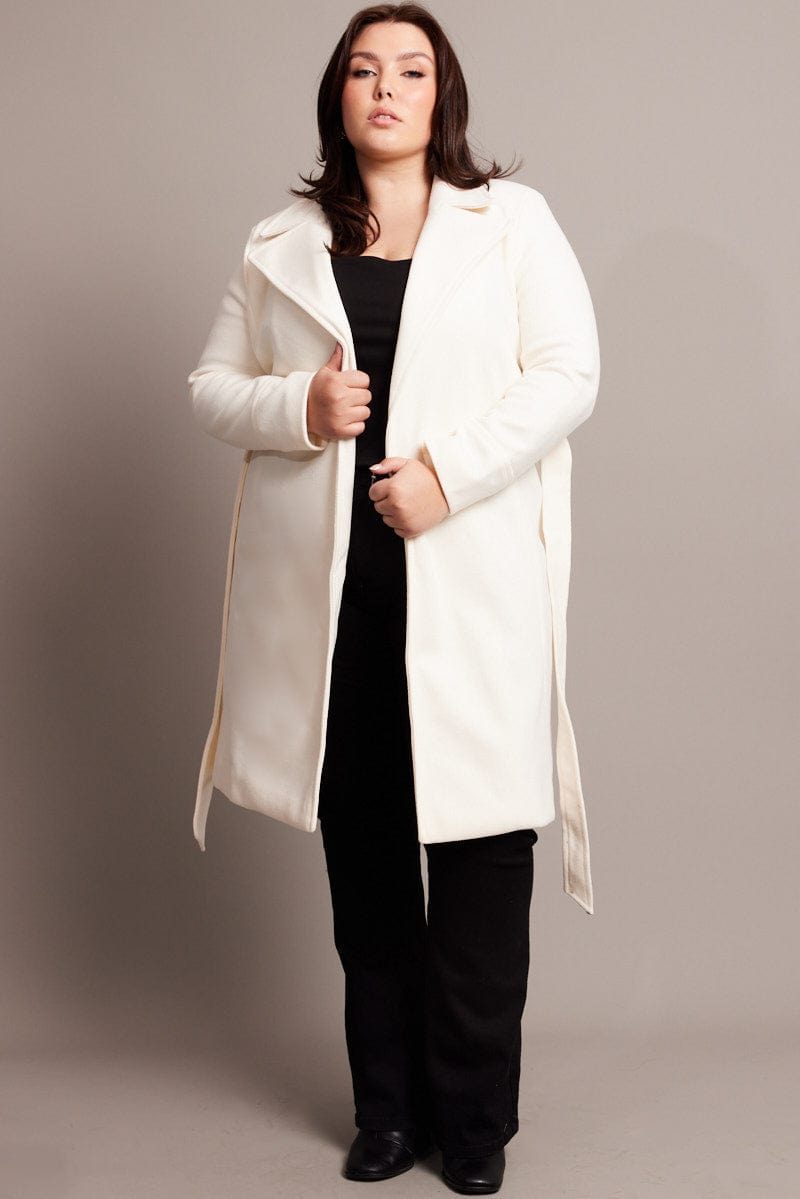 White Long Belted Wrap Coat for YouandAll Fashion