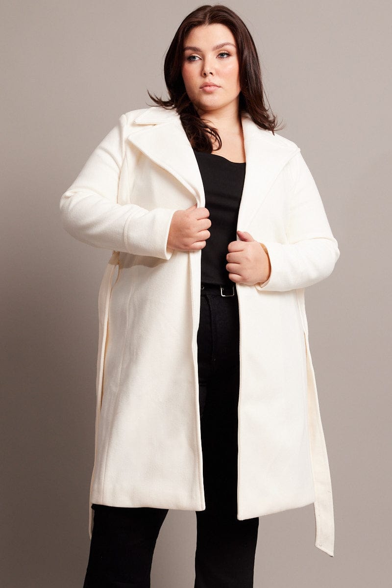 White Long Belted Wrap Coat for YouandAll Fashion