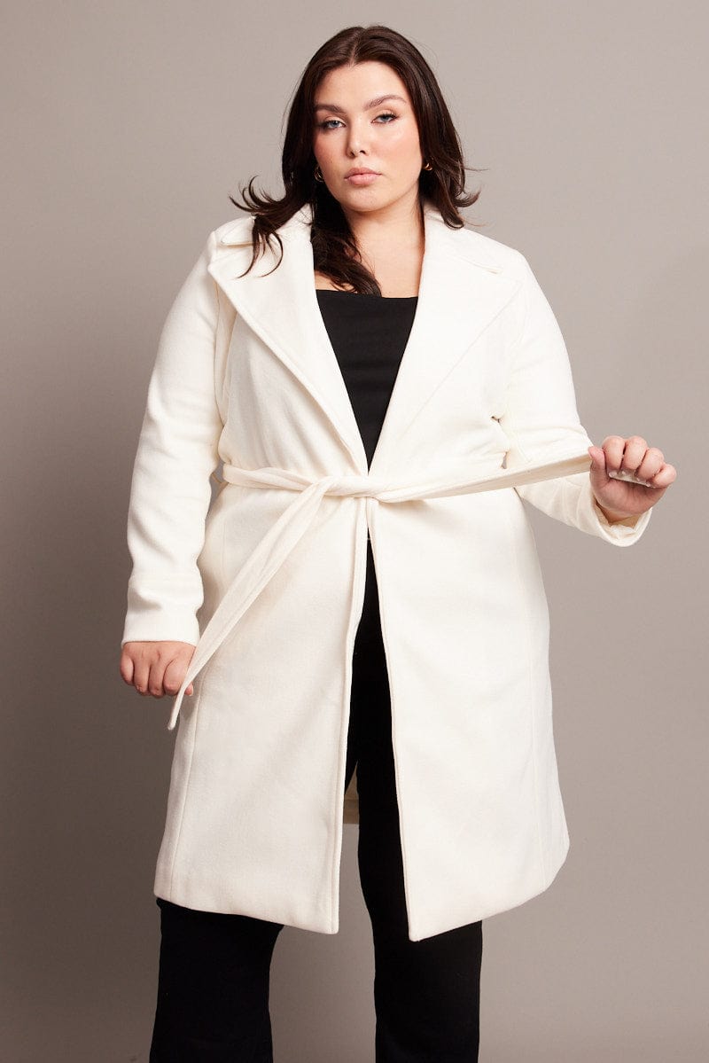 White Long Belted Wrap Coat for YouandAll Fashion