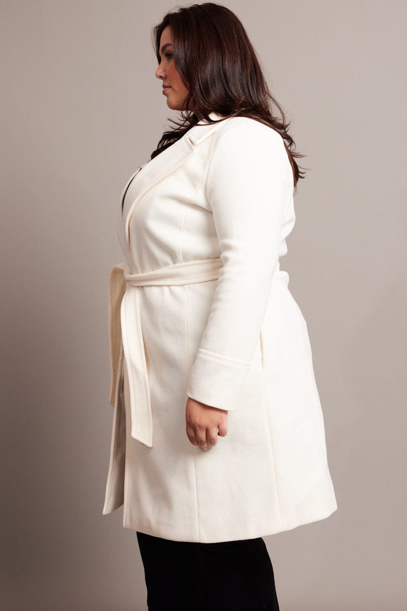 White Long Belted Wrap Coat for YouandAll Fashion