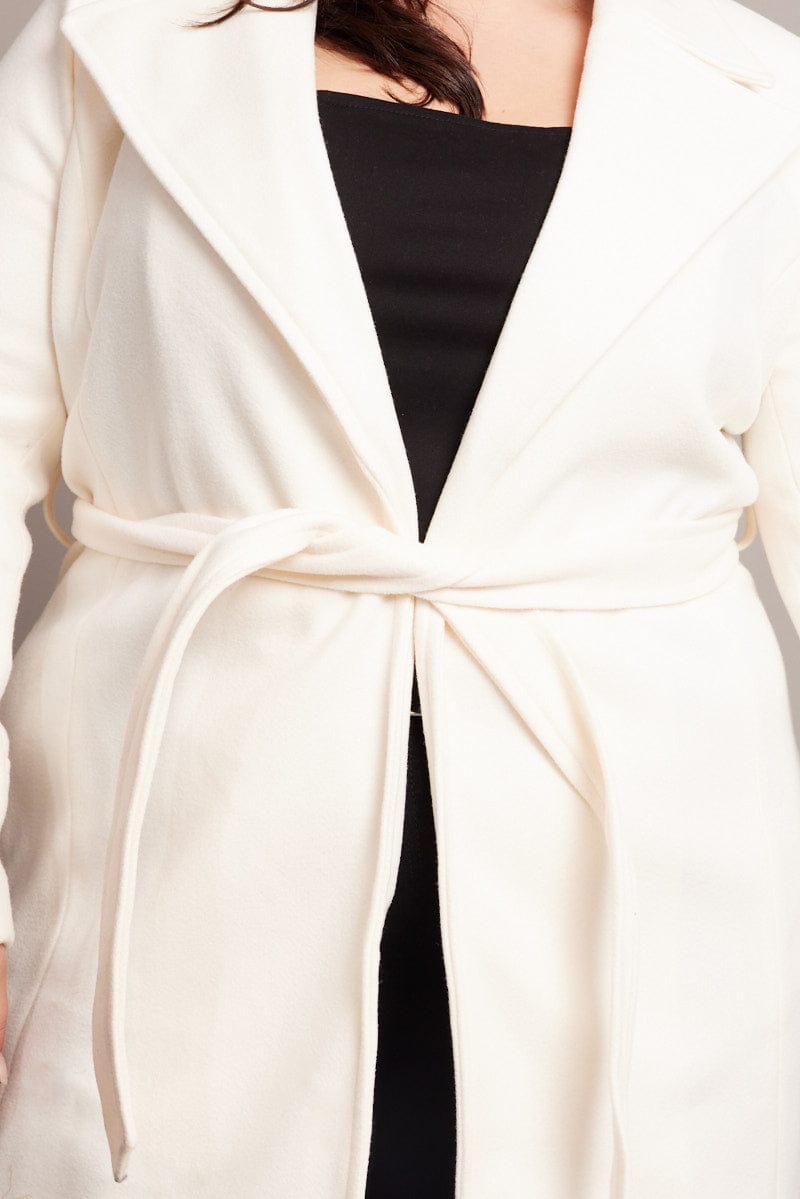 White Long Belted Wrap Coat for YouandAll Fashion